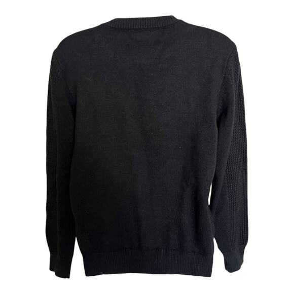 Chouyatou Sweater Fringe Black Patterned Knit Pullover Crew Neck Medium NWT - Picture 2 of 5